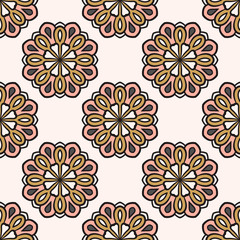 Fototapeta na wymiar Abstract seamless pattern with mandala flower. Mosaic, tile. Floral background. Vector illustration. 