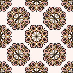 Abstract seamless pattern with mandala flower. Mosaic, tile. Floral background. Vector illustration.    