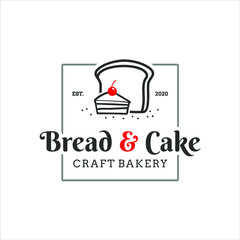 sweet bakery logo ideas simple square badge with cake and bread vector template inspiration