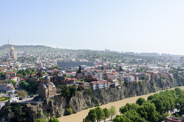 Top view on Kura river and Avlabari district in center of Tbilisi, Georgia