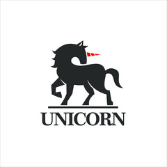 unicorn logo flat black simple illustration of horned horse vector. mascot design template