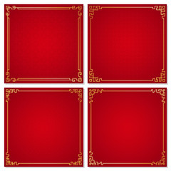 Set of oriental chinese border ornament on red background, vector illustration