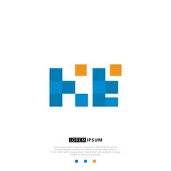 KE K E Logo Monogram with Blue and yellow Colors. modern letter logo design