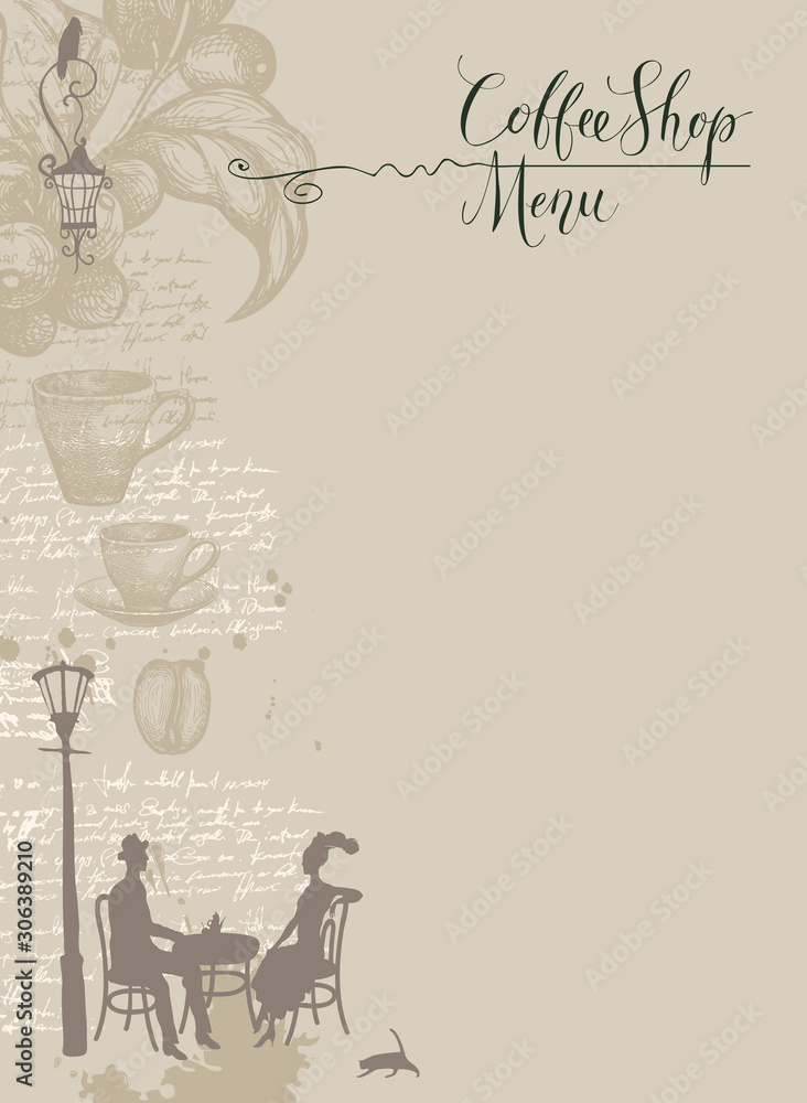 Poster vector coffee shop menvector coffee shop menu with handwritten inscriptions and place for price list