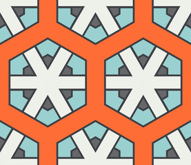 Obraz premium Abstract geometric seamless pattern. Ornamental geometrical background. Mosaic, tail. Wrapping paper. Vector illustration. 