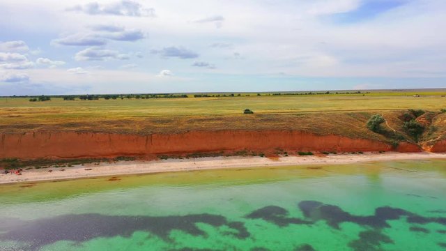Aerial view of wild beach, jungle and long coastline. Beautiful wild beach krym