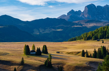 Beautiful landscape view of Dolomite Unesco World  heritage at Alpe di cisles, Ortisei Italy.