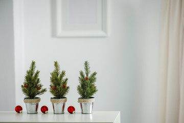 Table background of free space and chrsitmas time in home interior 