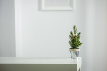 Table background of free space and chrsitmas time in home interior 