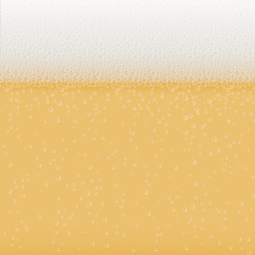 Realistic Bubbles and White Beer Foam. Cool Liquid Drink for Bar, Pub or Restaurant Menu Design. White Ale Horizontal Beer Fest Background in Foam. Cold Glass of Ale for Brewery Design