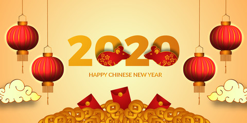 2020 year or rat or mouse for chinese new year banner poster template