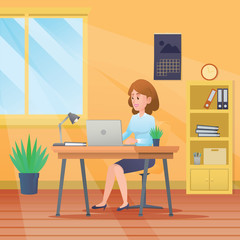 Woman Freelance Working In Modern Workspace