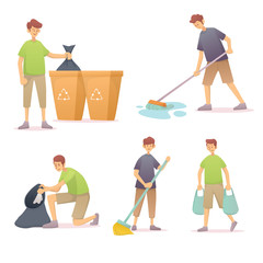 Vector Illustration Sets of Men Being Clean