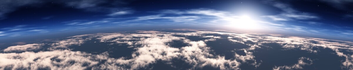 Obraz premium Heaven, panorama of the cloud, flying in the clouds, the earth from orbit. 3d rendering.