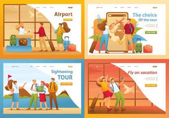 Set 2D Flat concepts, people on vacation, on excursions, on vacation. For Landing page concepts and web design