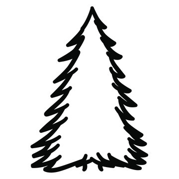 Christmas tree drawn in separate black lines. Christmas tree silhouette for decoration.