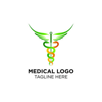 medical with caduceus symbol logo templates