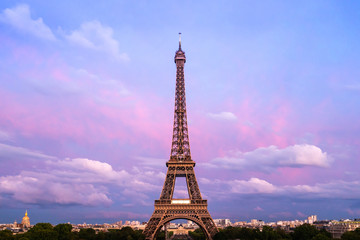 Fototapeta premium Beautiful view of famous Eiffel Tower in Paris at twilight, France. Paris Best Destinations in Europe.
