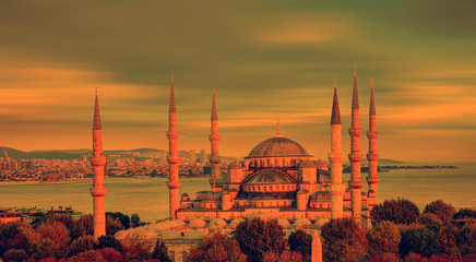 Vintage, retro style - The Sultanahmet Mosque (Blue Mosque) - Istanbul, 