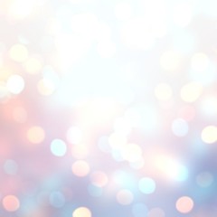 Brilliance bokeh pastel empty background. Soft glitter abstract texture. White pink blue subtle blurred illustration. Holiday defocused pattern.