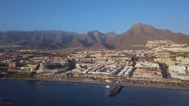 Aerial panorama of Playa de las Americas resort and Playa de Fanabe beach, Tenerife, Canary islands, Spain.