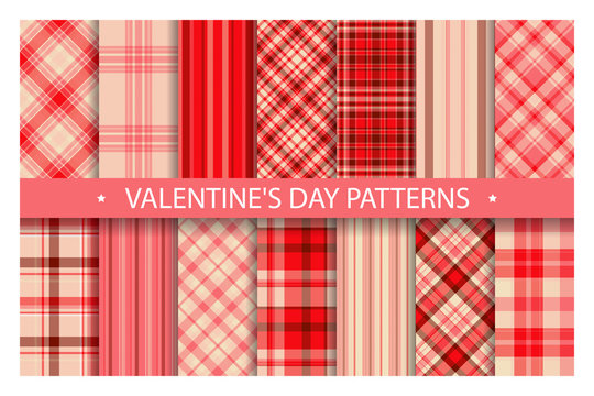 Plaid pattern seamless ornate. Set valentines day vector background. Fabric texture collection.
