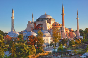 View to Hagia Sofia, beautiful historic landmark in Sultanahmet, Istanbul - obrazy, fototapety, plakaty
