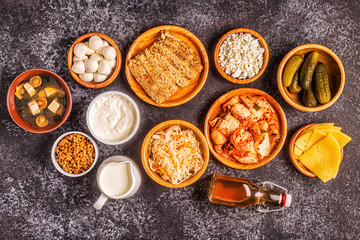 Fermented food, probiotics, top view