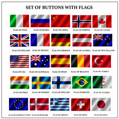 Set of banners with flags. Colorful illustration with flags of the world for web design. Flags banners with beautiful bends. Illustration with white background.