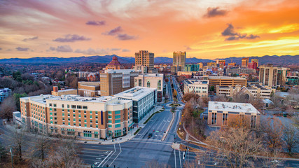 Asheville, North Carolina, USA Drone Skyline Aerial - obrazy, fototapety, plakaty