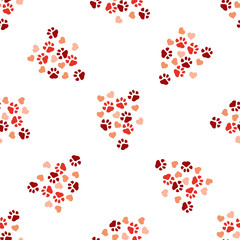 Animal paw print seamless pattern background. Business flat vector illustration. Dog or cat pawprint sign symbol pattern.