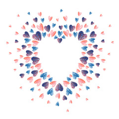 Watercolor hearts frame. Cute and romantic, perfect for Valentine's day greeting.