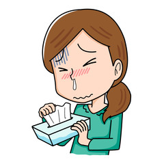 風邪　鼻水　女性　病気　体調不良