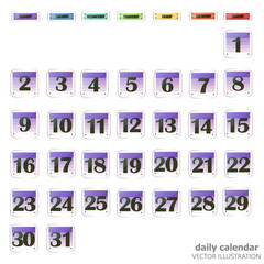 Set of buttons with calendar dates for the month of December. For planning important days. Banners for holidays and special days. Vector Illustration in white background.