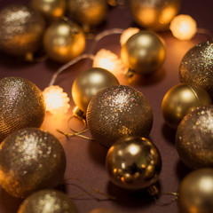 balls christmas texture background saver brown gold garland dark tones night evening