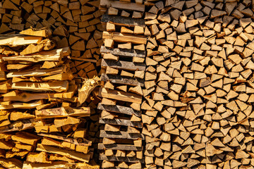 Stacks of cut wood for the winter