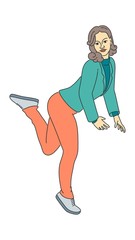 Flexing girl balance on one leg fitness vector art
