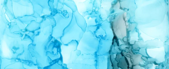 Foto op Plexiglas Art Abstract paint blots background. Alcohol ink blue colors. Marble texture. © Liliia