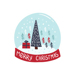 Merry Christmas and Happy New Year card with christmas tree