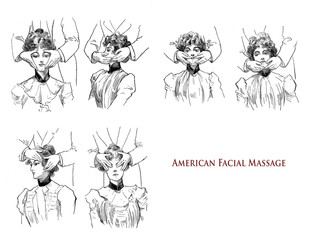 Healthcare and cosmetics of 19th centur , American facial massage: techniques included stroking, pressing and squeezing