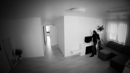 The surveillance camera captured as a thief breaks the apartment
