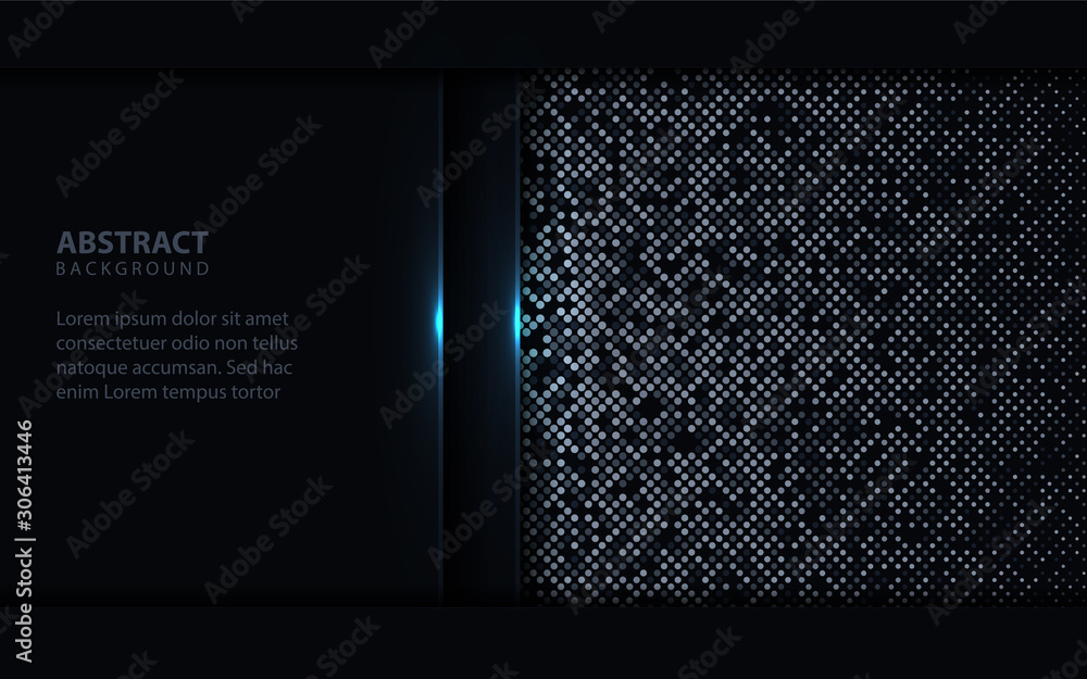 Poster Dark abstract background with paper shapes overlap layers. Luxury and modern concept texture with silver glitters dots element decoration. Vector design template for use frame, cover, banner, card
