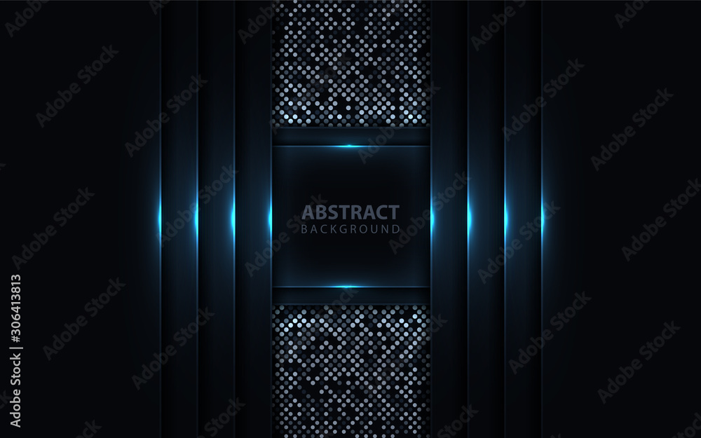 Poster dark abstract background with paper shapes overlap layers. luxury and modern concept texture with si