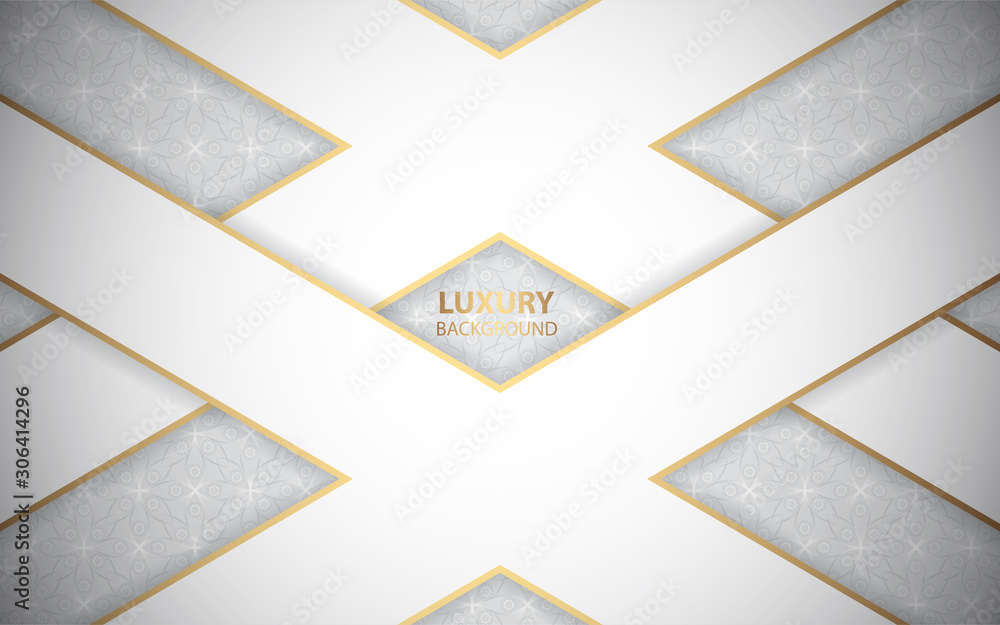 Poster modern abstract light silver background vector. elegant frame shape design with golden line. luxury 