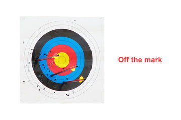 Target for shooting. Arrows missed the center of the target. Concept of unsatisfactory result. Off...