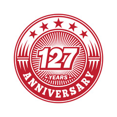 127 years logo. One hundred twenty seven years anniversary celebration logo design. Vector and illustration.