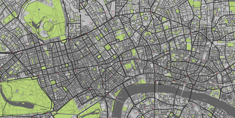 Detailed map of central London, UK with labelled tube stations
