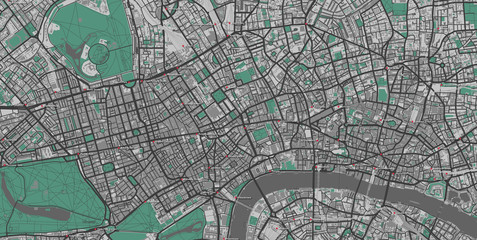 Detailed map of central London, UK with labelled tube stations