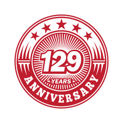 129 years logo. One hundred twenty nine years anniversary celebration logo design. Vector and illustration.