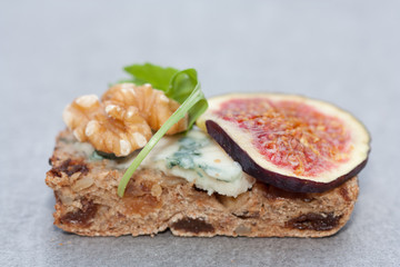 Tasty open sandwich with fig fruits.